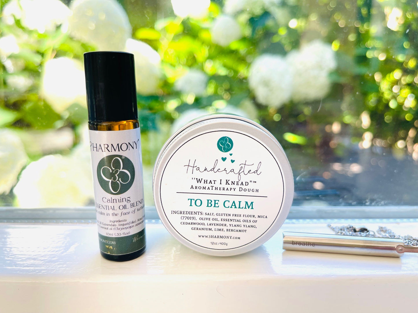 Mental health/stress relief bundle 'Breathe' Stainless Steel breathing necklace and choice of What I Knead Stress Relief AromaTherapy dough