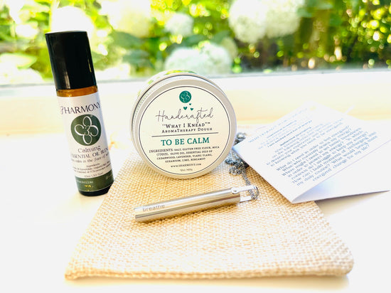 Mental health/stress relief bundle 'Breathe' Stainless Steel breathing necklace and choice of What I Knead Stress Relief AromaTherapy dough