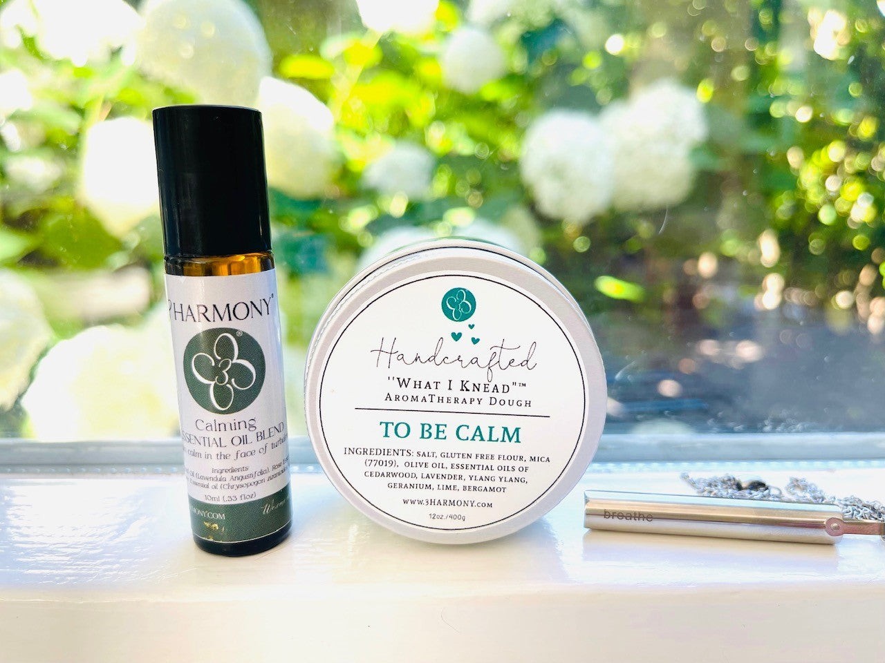 Mental health/stress relief bundle 'Breathe' Stainless Steel breathing necklace and choice of What I Knead Stress Relief AromaTherapy dough