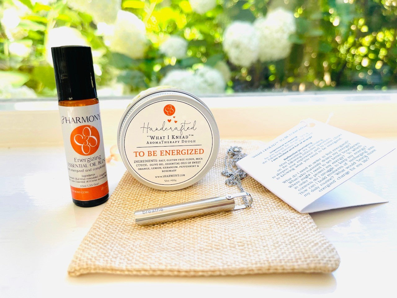 Mental health/stress relief bundle 'Breathe' Stainless Steel breathing necklace and choice of What I Knead Stress Relief AromaTherapy dough