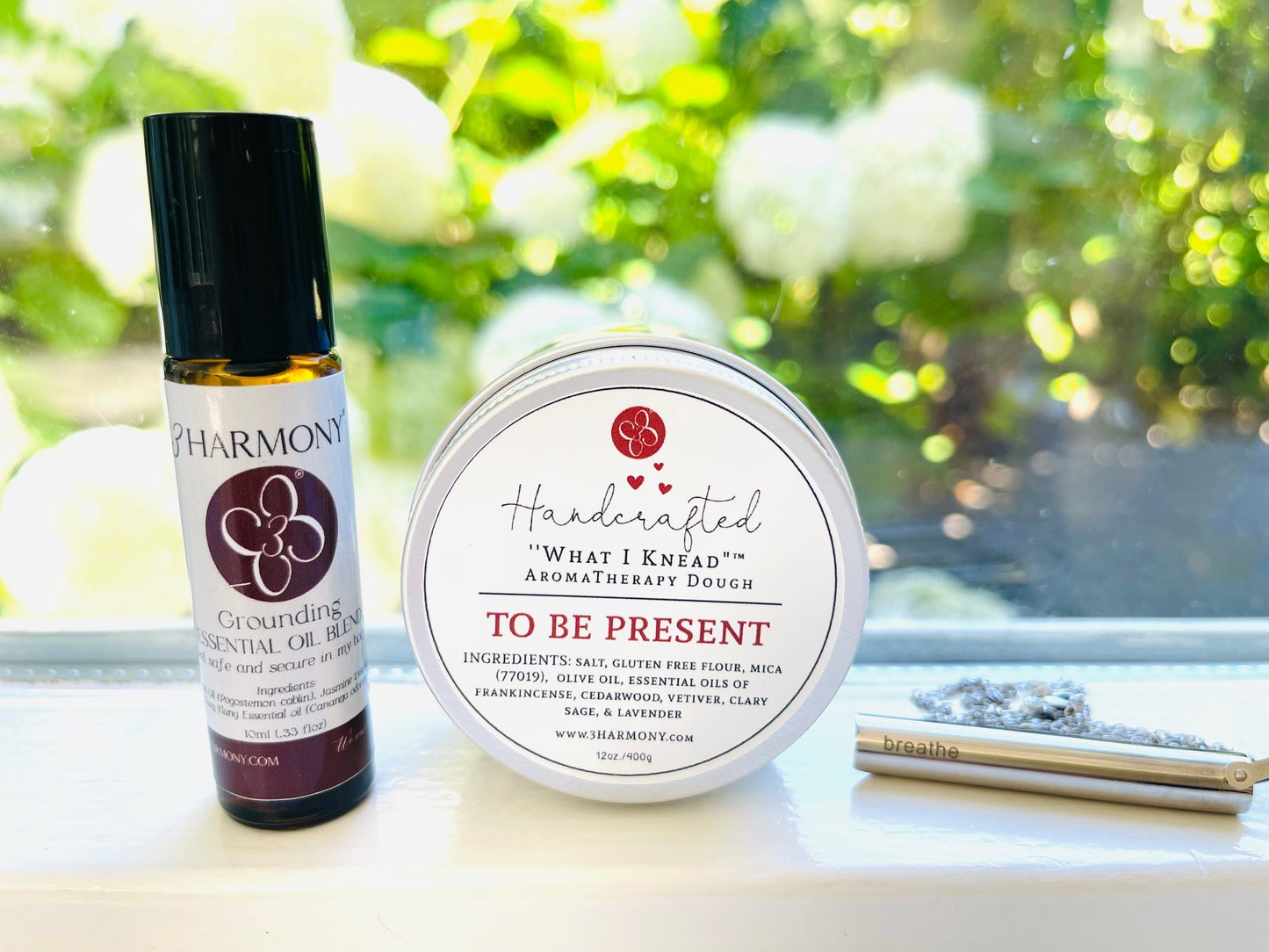 Mental health/stress relief bundle 'Breathe' Stainless Steel breathing necklace and choice of What I Knead Stress Relief AromaTherapy dough