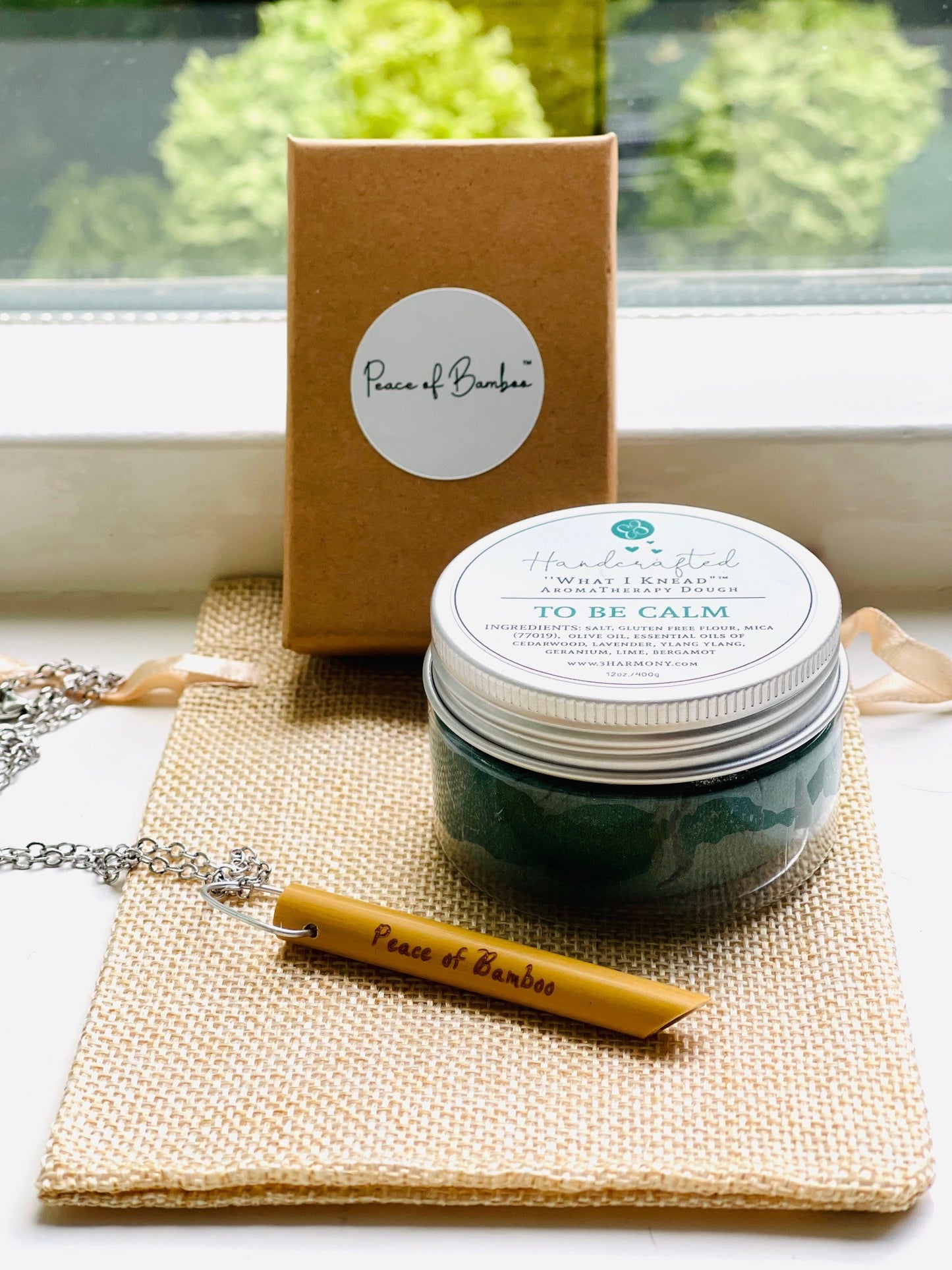 Mental health bundle bamboo breathing necklace and choice of What I Knead® Stress Relief AromaTherapy dough