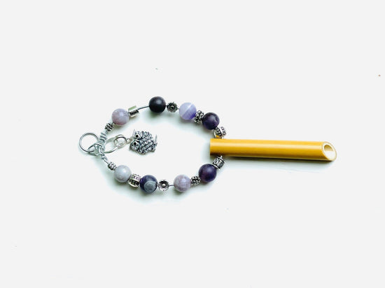 Inner Wisdom© stress relief breathing necklace bamboo pendant w/Amethyst, Tourmaline natural gemstones & 925 silver owl charm
