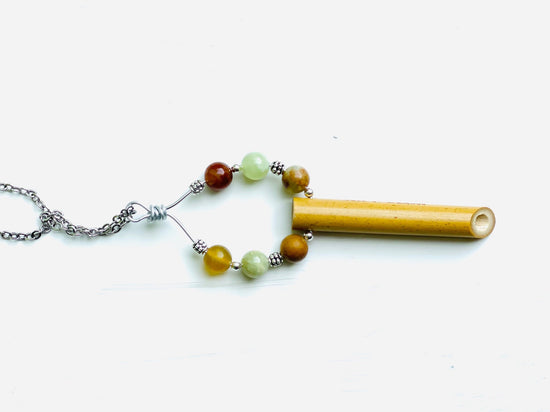 In Balance© Bamboo Anti-anxiety stress relief breathing necklace Peace of Bamboo with Petrified Wood & Jade natural gemstones