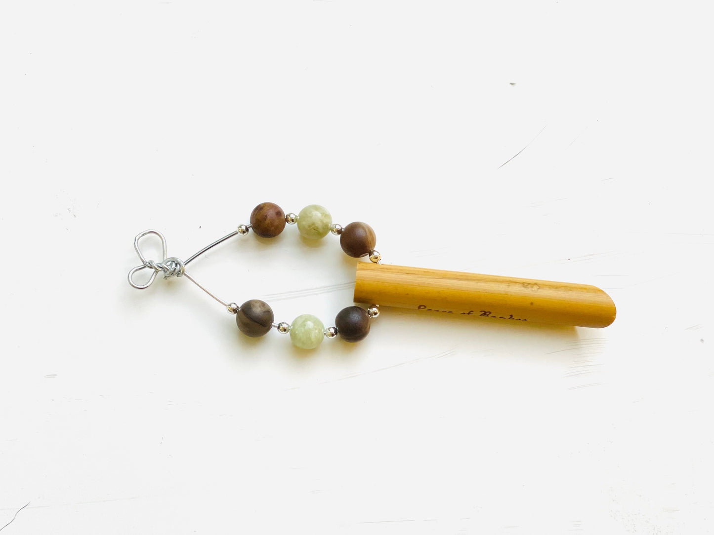 In Balance© Bamboo Anti-anxiety stress relief breathing necklace Peace of Bamboo with Petrified Wood & Jade natural gemstones