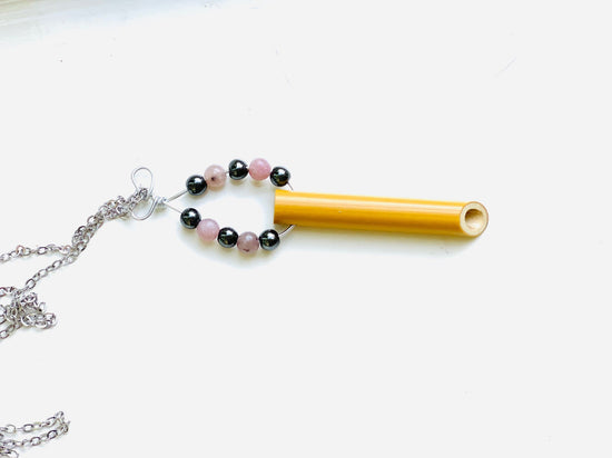 breathing necklace anxiety relief stress relief mindfulness tool mental health trauma support with natural gemstones of lepridolite hematite
