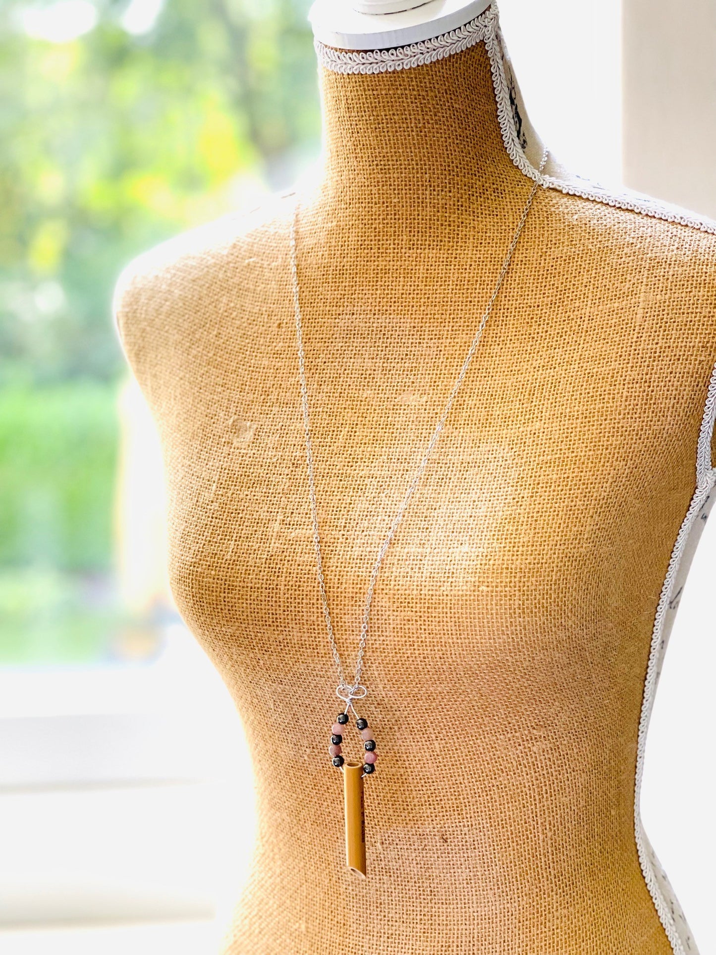 'Safe Place' Anxiety necklace breathing necklace stress relief Peace of Bamboo® with Lepidolite & Hematite