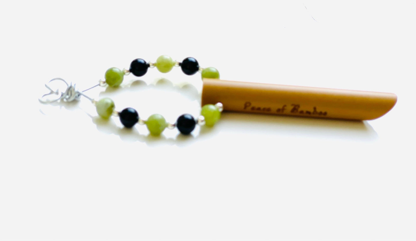 Emotional Balance© Anxiety necklace breathing necklace stress relief Peace of Bamboo w/10 Natural Gemstones 6mm Peridot & Black Tourmaline