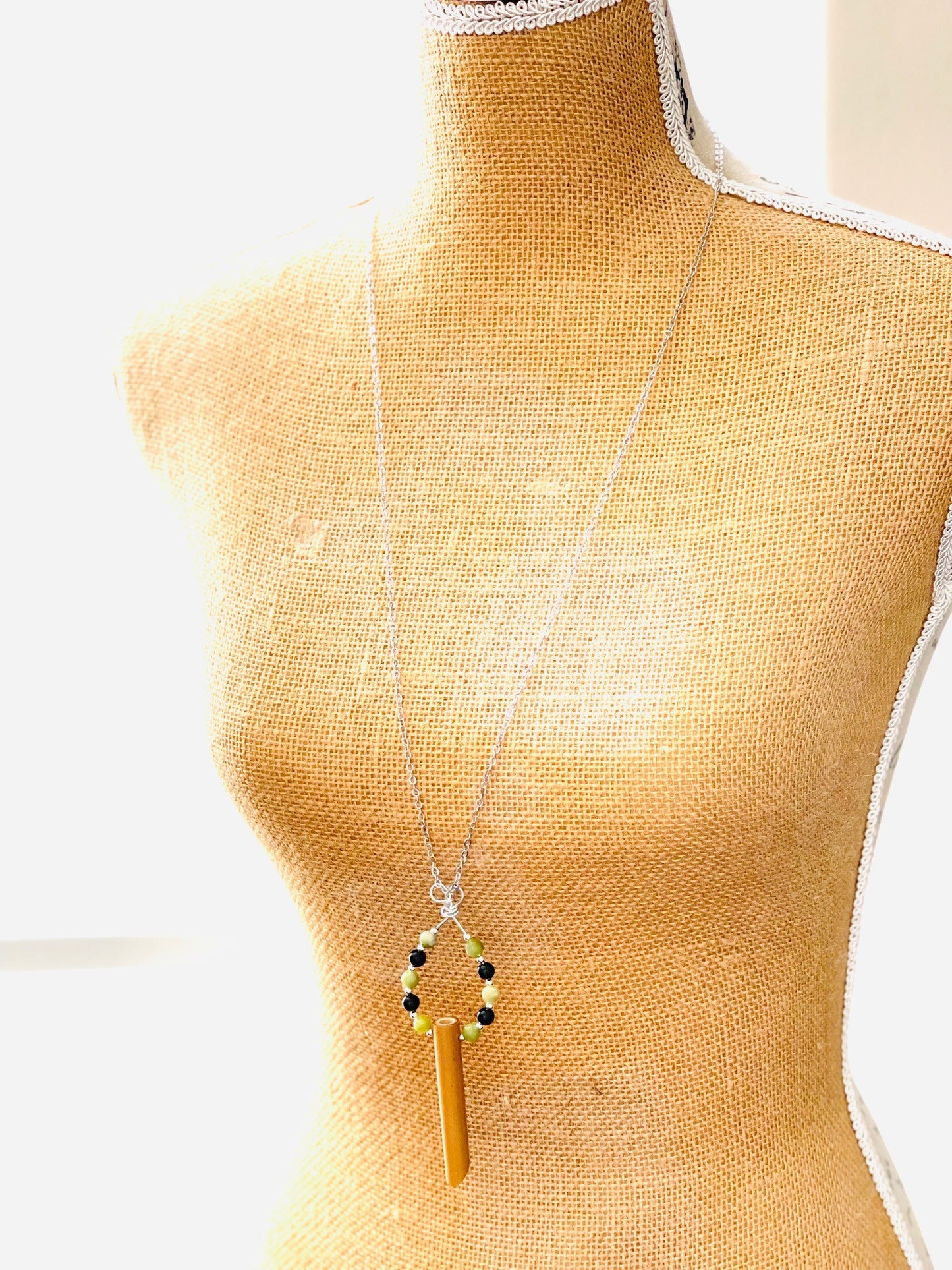 Emotional Balance© Anxiety necklace breathing necklace stress relief Peace of Bamboo w/10 Natural Gemstones 6mm Peridot & Black Tourmaline
