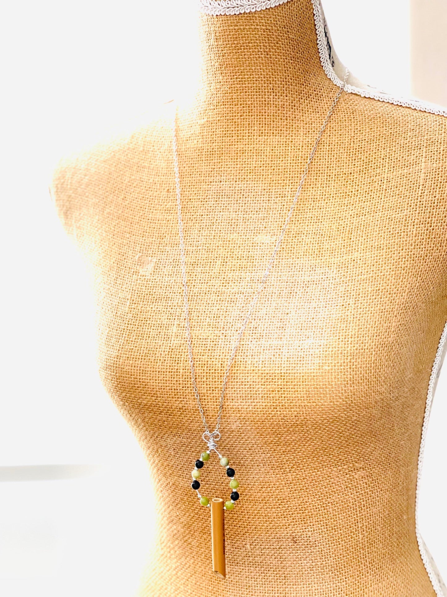 Emotional Balance© Anxiety necklace breathing necklace stress relief Peace of Bamboo w/10 Natural Gemstones 6mm Peridot & Black Tourmaline