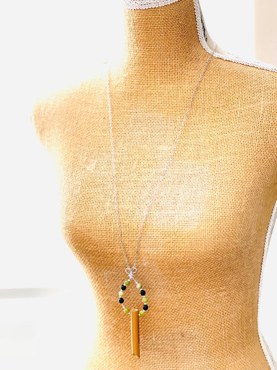 Emotional Balance© Anxiety necklace breathing necklace stress relief Peace of Bamboo w/10 Natural Gemstones 6mm Peridot & Black Tourmaline