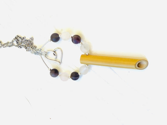 Self Love© Anti Anxiety Stress Relief Breathing Necklace Bamboo with Natural Rose Quartz (optional Amethyst) Gemstones & Heart Charm