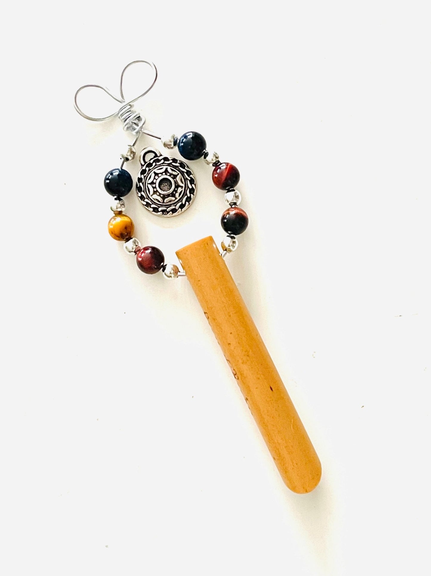 Inner Warrior© Anxiety breathing necklace stress relief Peace of Bamboo Tiger's Eye with optional Aztec charm