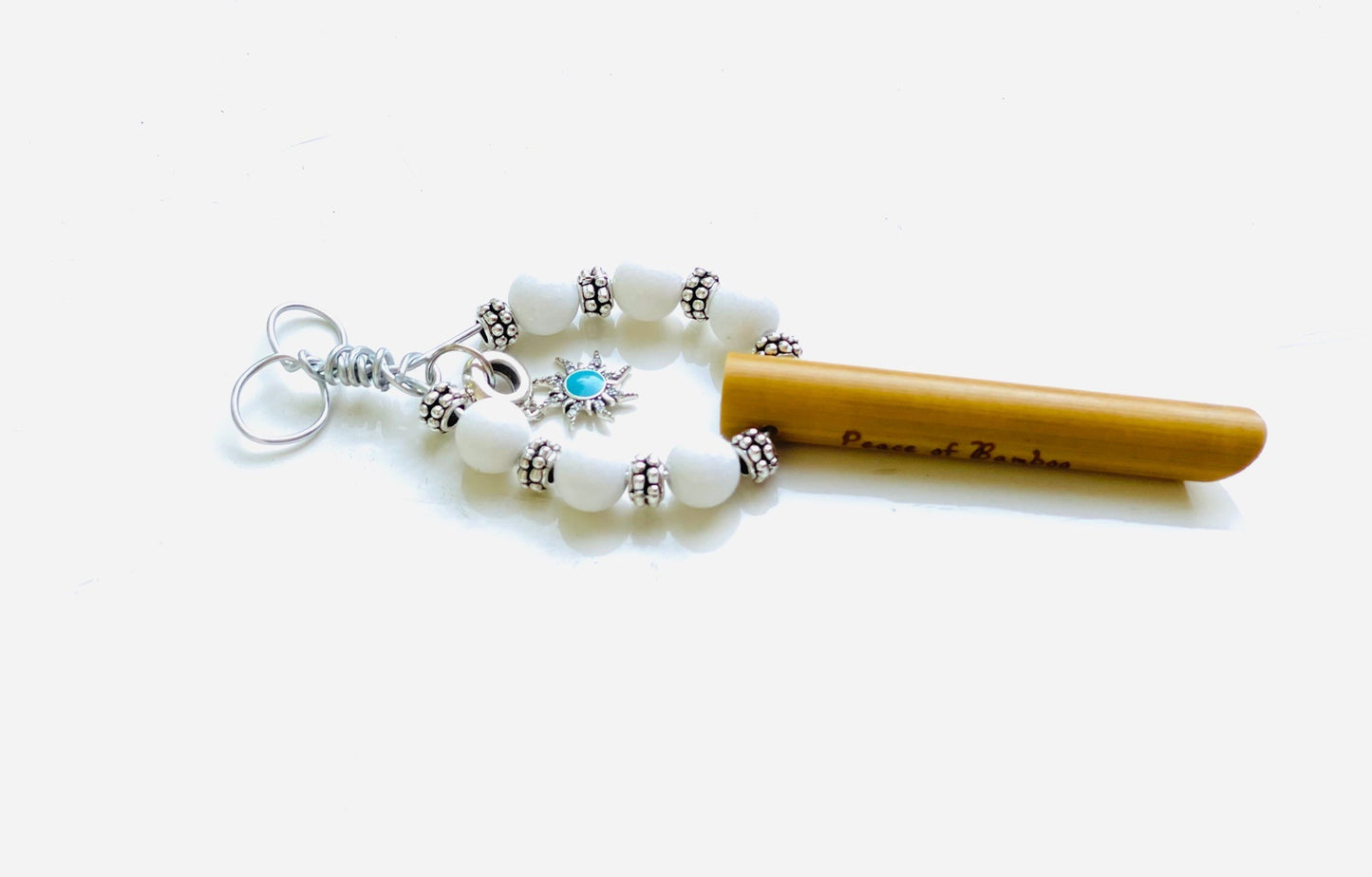 Return to Innocence© Breathing necklace anxiety stress relief Peace of Bamboo 'Snow Star' w/White Jade & 925 silver turquoise sun/star charm
