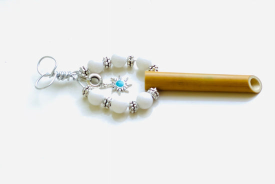 Return to Innocence© Breathing necklace anxiety stress relief Peace of Bamboo 'Snow Star' w/White Jade & 925 silver turquoise sun/star charm