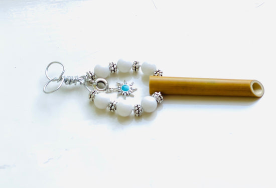 Return to Innocence© Breathing necklace anxiety stress relief Peace of Bamboo 'Snow Star' w/White Jade & 925 silver turquoise sun/star charm