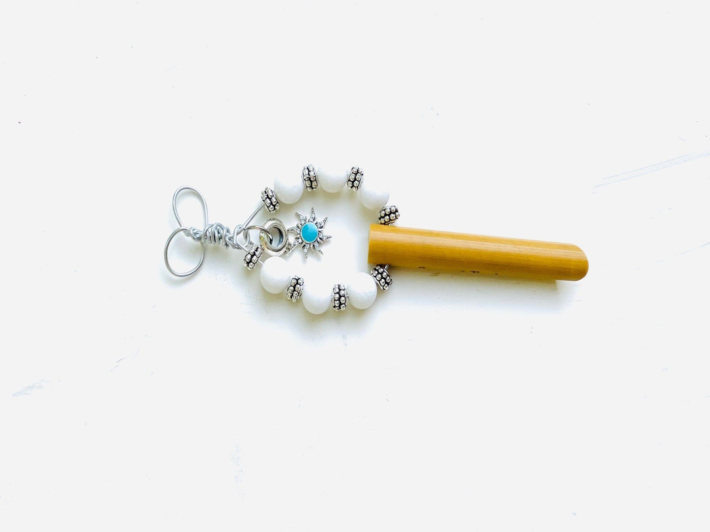 Return to Innocence© Breathing necklace anxiety stress relief Peace of Bamboo 'Snow Star' w/White Jade & 925 silver turquoise sun/star charm