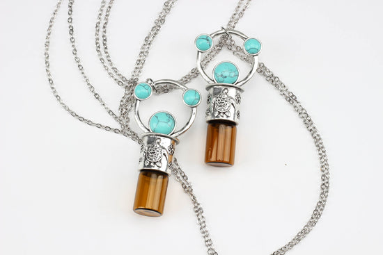 Stress Relief, Anxiety support, AromaTherapy Essential Oil Rollerball Necklace with Turtle and Earth design