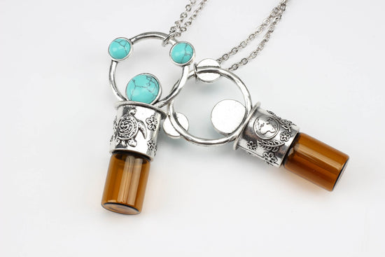 Stress Relief, Anxiety support, AromaTherapy Essential Oil Rollerball Necklace with Turtle and Earth design