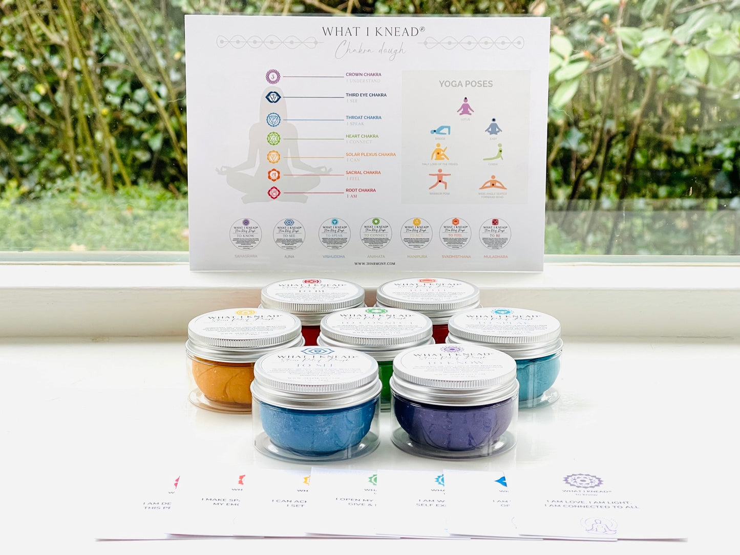 What I Knead® Chakra AromaTherapy Dough Stress Relief Mindfulness Tool Gift Box set of 7 with affirmation cards