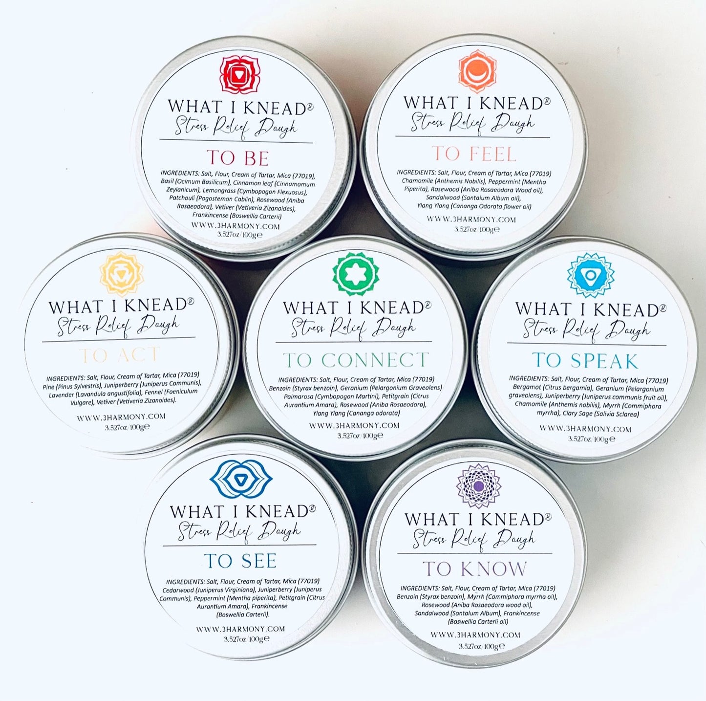 What I Knead® Chakra AromaTherapy Dough Stress Relief Mindfulness Tool Gift Box set of 7 with affirmation cards