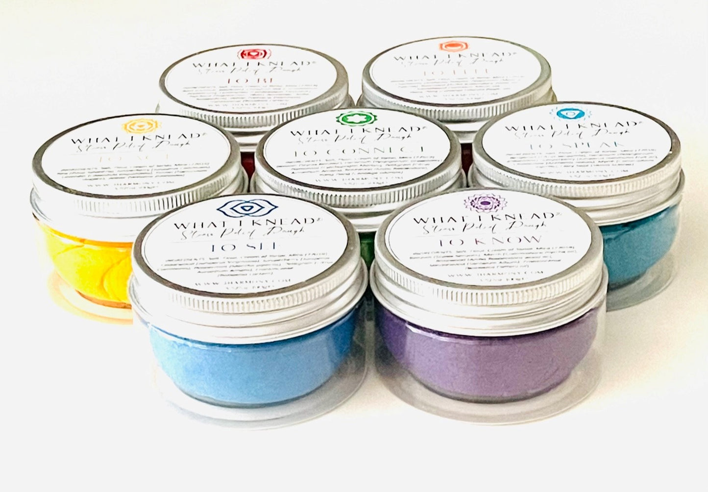 What I Knead® Chakra AromaTherapy Dough Stress Relief Mindfulness Tool Gift Box set of 7 with affirmation cards