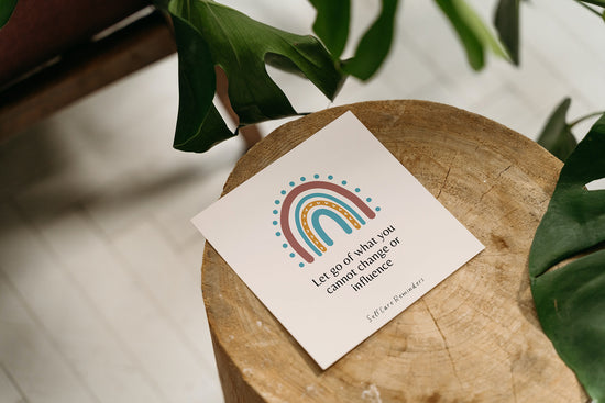 Brown Boho Rainbow Digital Self Care Reminders Poster & matching 'affirmation' card set mindfulness, wellbeing, therapy office, home decor, mental health tool