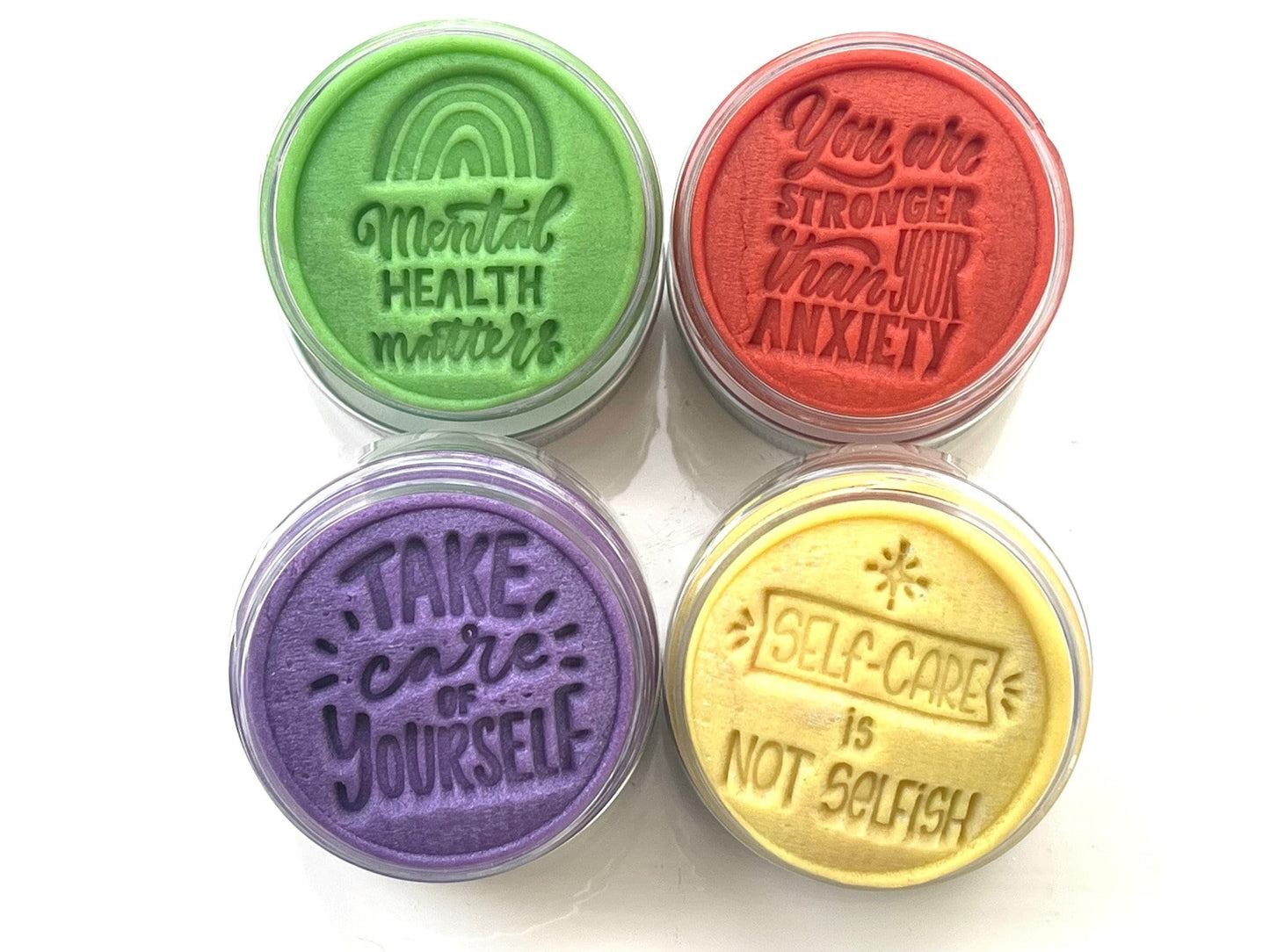 Mental Health Messages Self Care affirmations What I Knead Stress Relief Dough w/matching sticker - bundle of 4 w/choice of scent, message