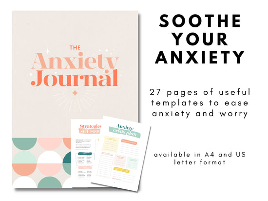 Bundle Digital Anxiety Journal Workbook tracker + Anxiety Coping Statements Poster-Card wellbeing self care stress reduction therapy tool