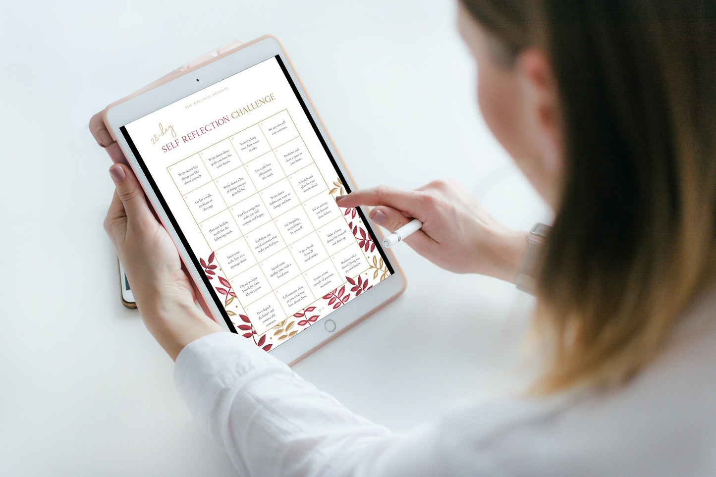 Digital Wellness Journal Workbook tracker for wellbeing self care stress reduction affirmations happiness build self confidence boost your mood