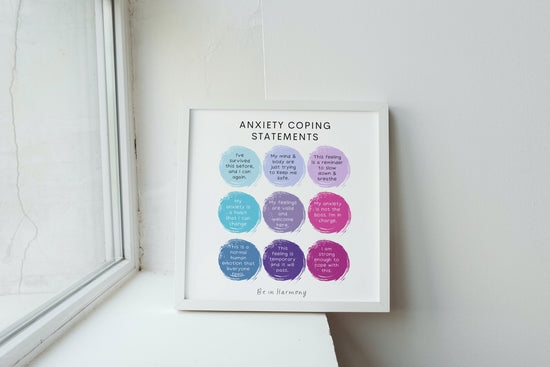 Anxiety Coping Statements Poster card mindfulness wellbeing therapy office, home decor, mental health tool psychology resources
