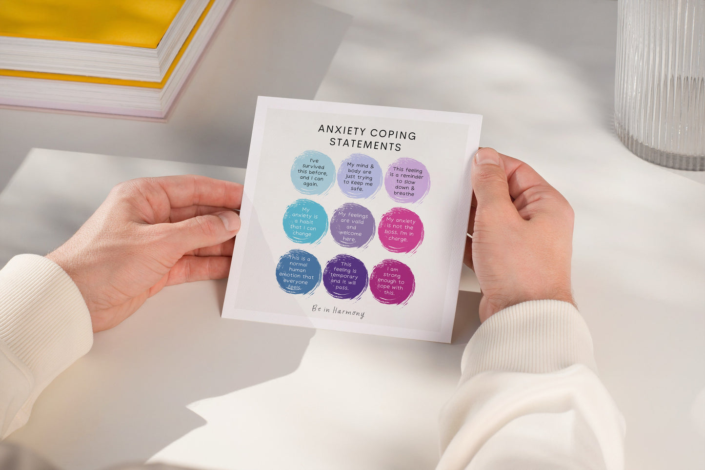 Anxiety Coping Statements Poster card mindfulness wellbeing therapy office, home decor, mental health tool psychology resources