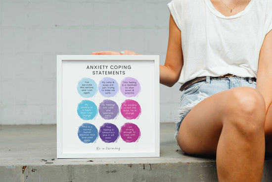 Anxiety Coping Statements Poster card mindfulness wellbeing therapy office, home decor, mental health tool psychology resources