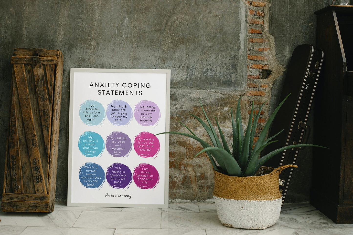 Anxiety Coping Statements Poster card mindfulness wellbeing therapy office, home decor, mental health tool psychology resources