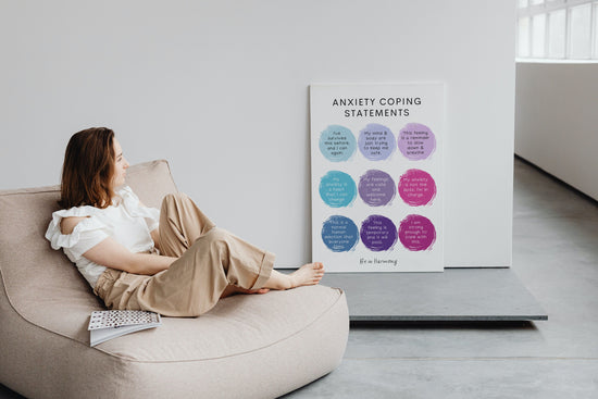 Anxiety Coping Statements Poster card mindfulness wellbeing therapy office, home decor, mental health tool psychology resources