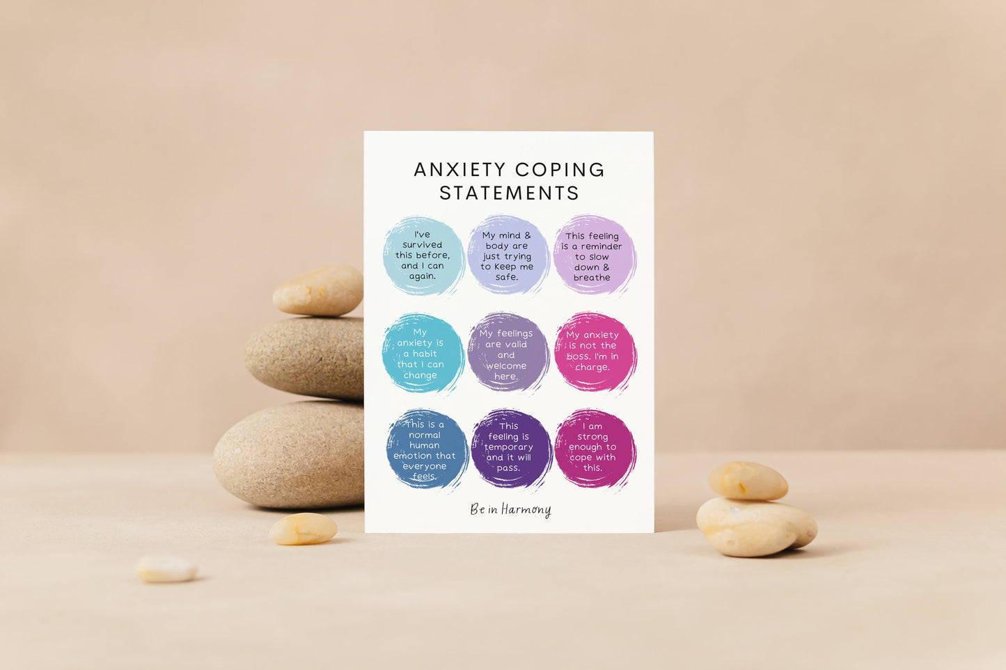 Anxiety Coping Statements Poster card mindfulness wellbeing therapy office, home decor, mental health tool psychology resources