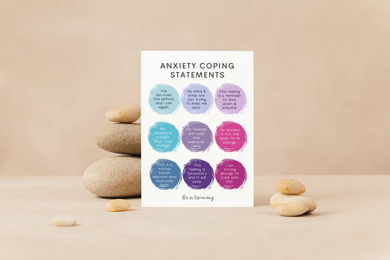 Anxiety Coping Statements Poster card mindfulness wellbeing therapy office, home decor, mental health tool psychology resources