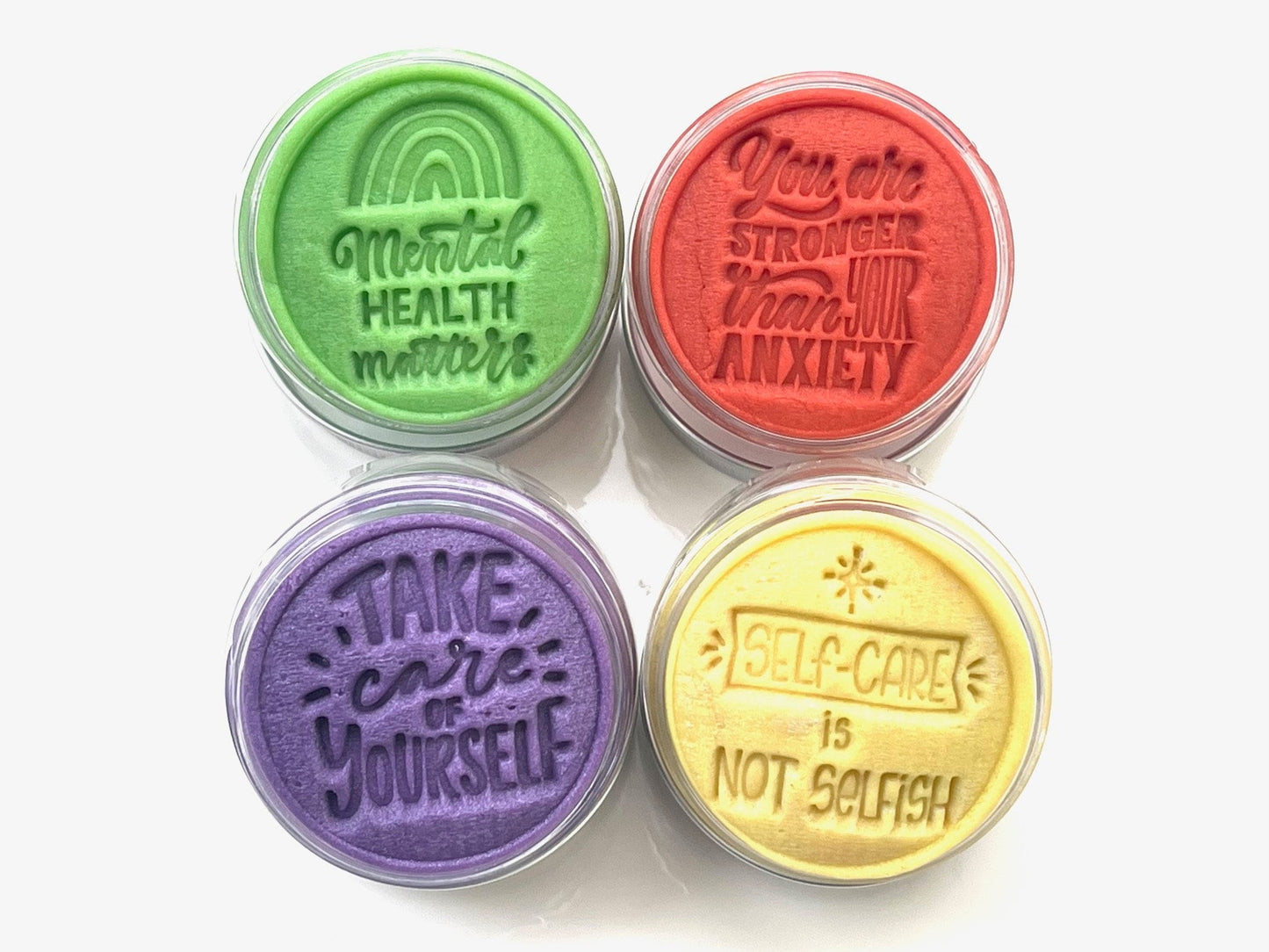 Mental Health Messages Self Care affirmations What I Knead Stress Relief Dough w/matching sticker - bundle of 4 w/choice of scent, message