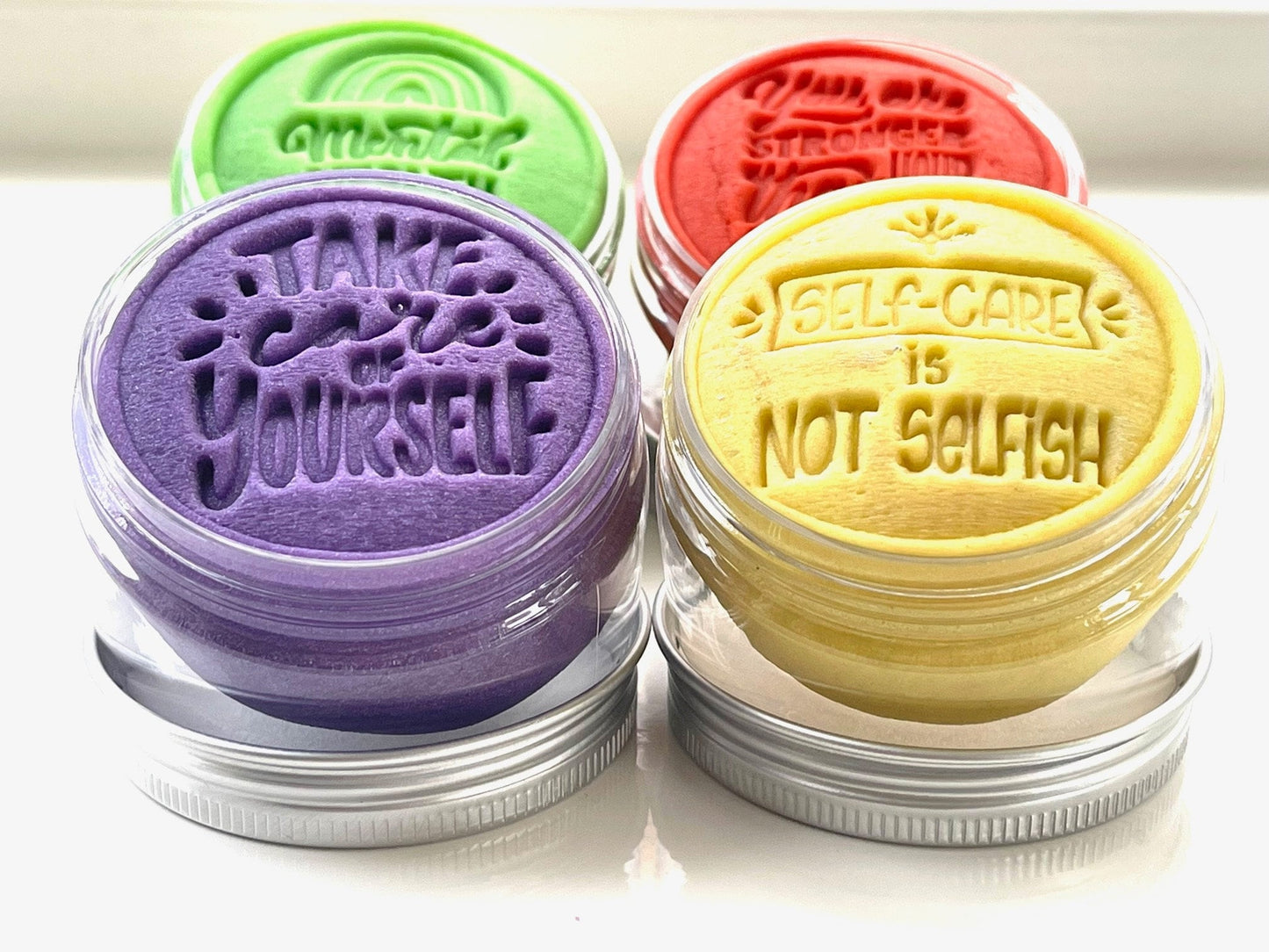 Mental Health Messages Self Care affirmations What I Knead Stress Relief Dough w/matching sticker - bundle of 4 w/choice of scent, message