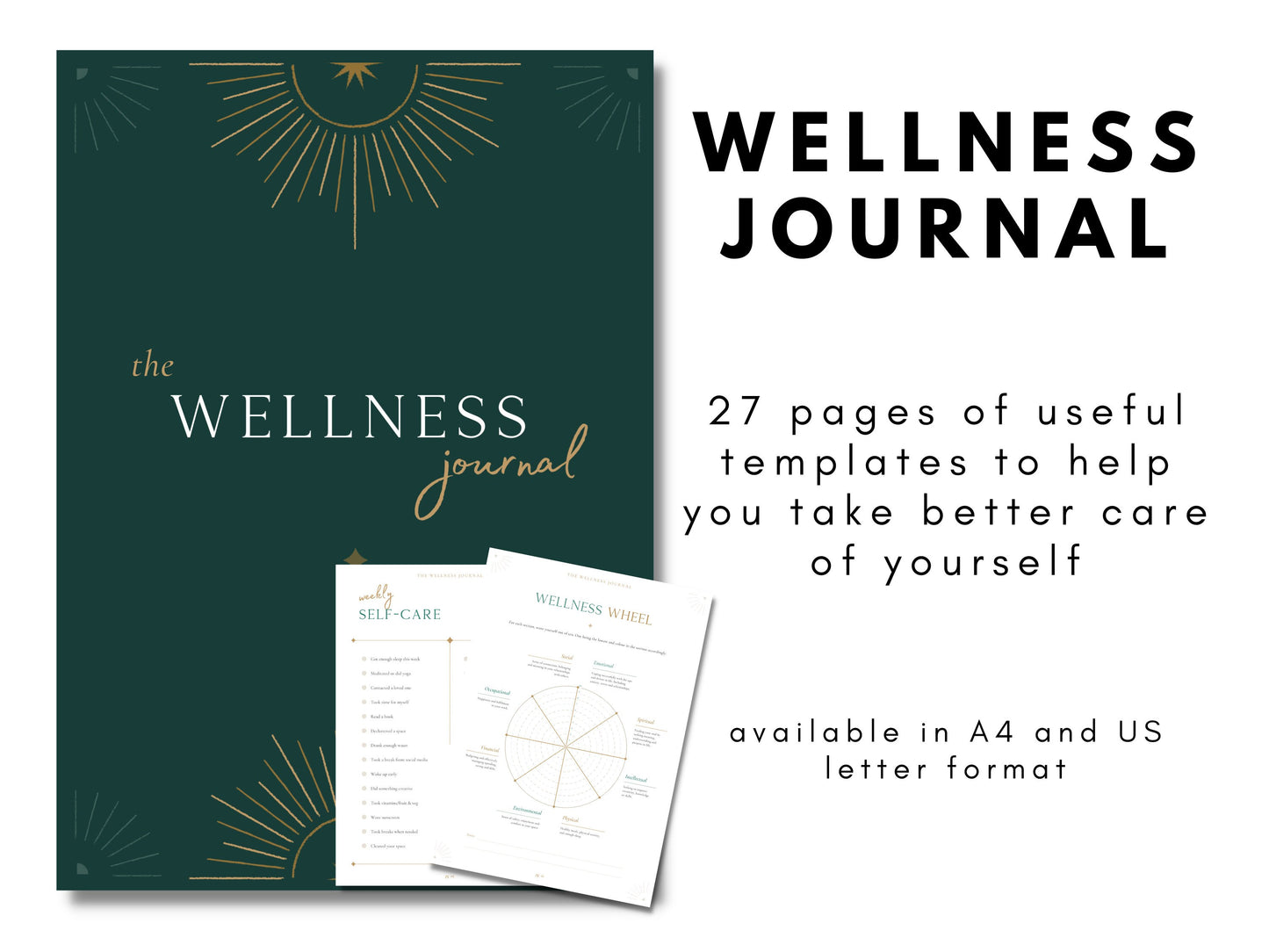 Digital Wellness Journal Workbook tracker for wellbeing self care stress reduction affirmations happiness build self confidence boost your mood