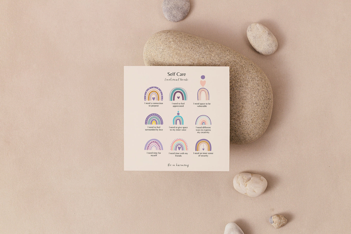 Purple Boho Self Care Emotional Needs Poster & matching 'affirmation' card set mindfulness wellbeing therapy office, home decor, mental health tool