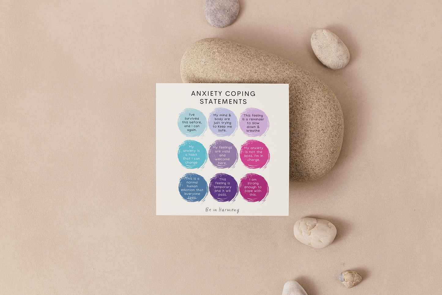 Anxiety Coping Statements Poster card mindfulness wellbeing therapy office, home decor, mental health tool psychology resources