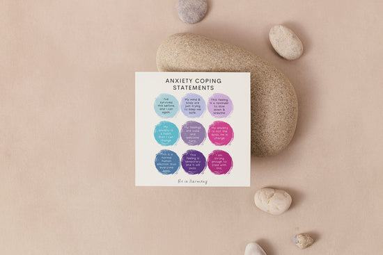 Anxiety Coping Statements Poster card mindfulness wellbeing therapy office, home decor, mental health tool psychology resources
