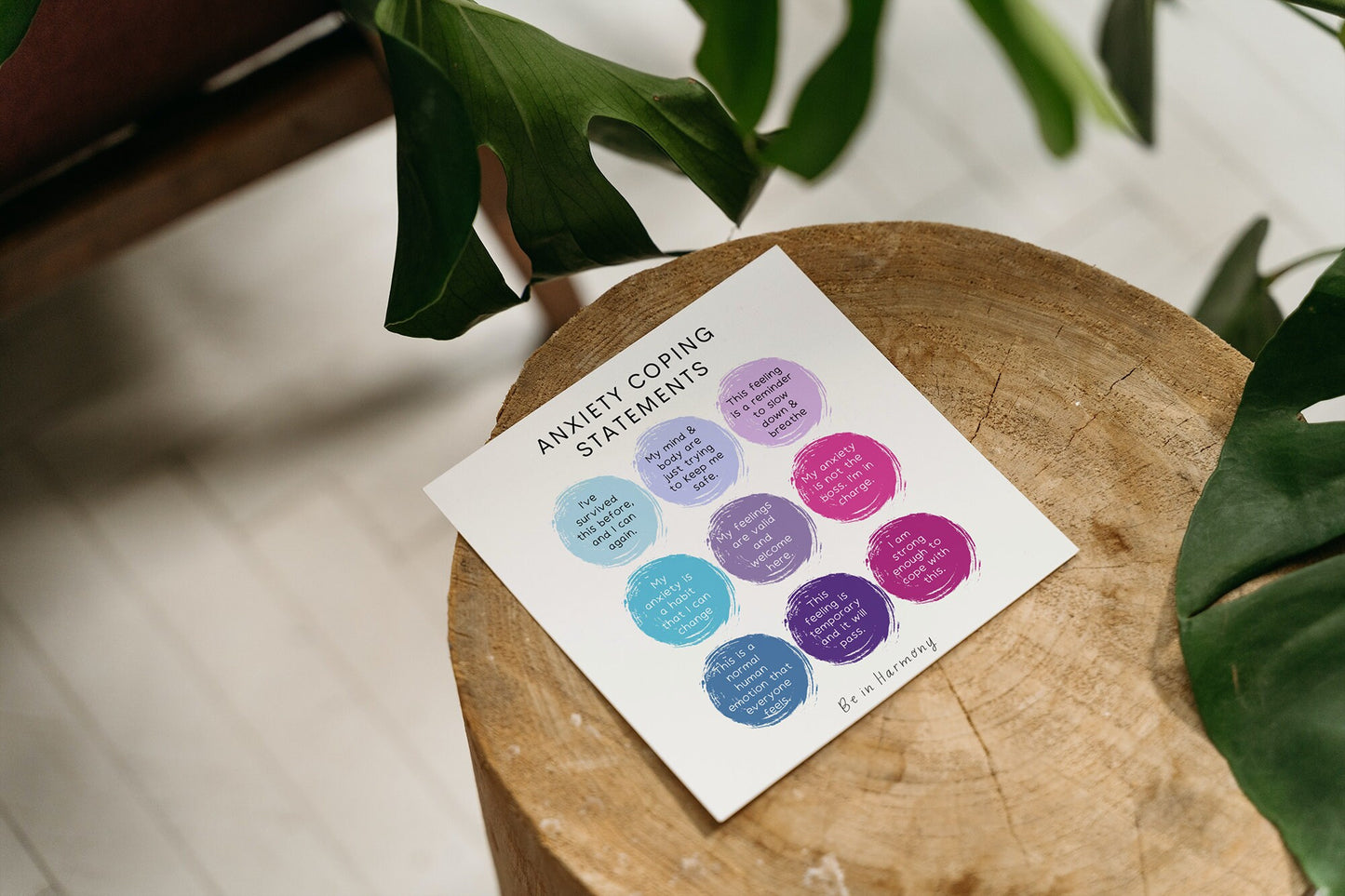 Anxiety Coping Statements Poster card mindfulness wellbeing therapy office, home decor, mental health tool psychology resources
