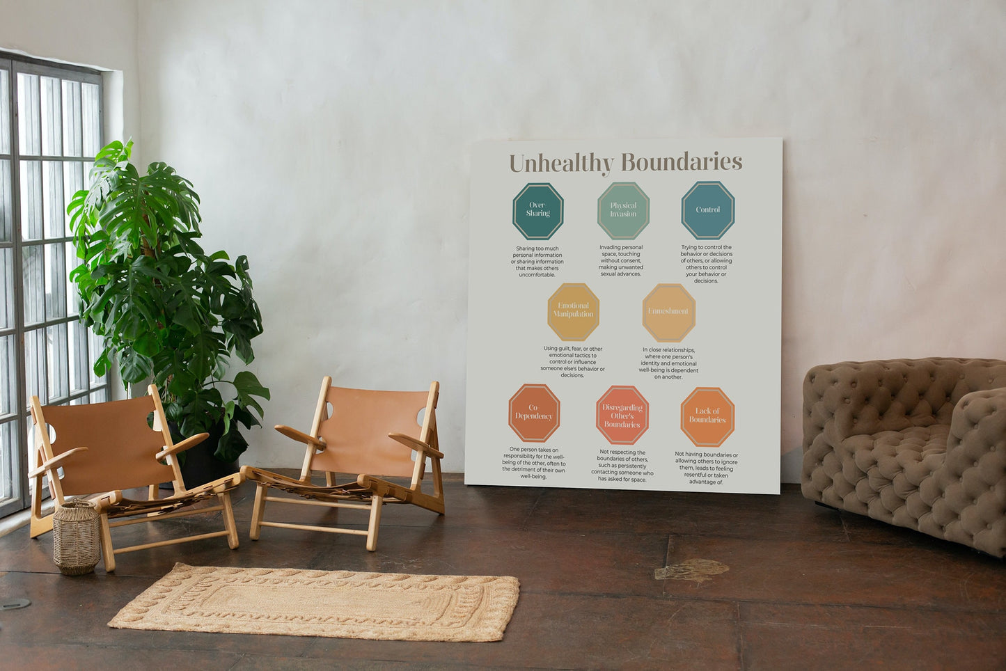 Personal Boundaries Poster Bundle | Relationship Skills Cards | Therapy Office Decor | Mental Health | Burnout Prevention | Self Care