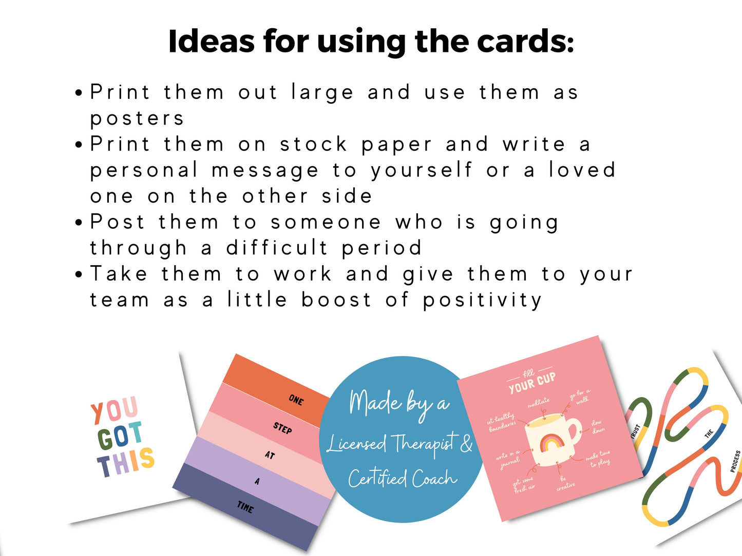 Bundle of 48 Positive Messages Cards | Mental Health Resources | Self Care Reminder Cards | Affirmation Cards | Therapy Tools