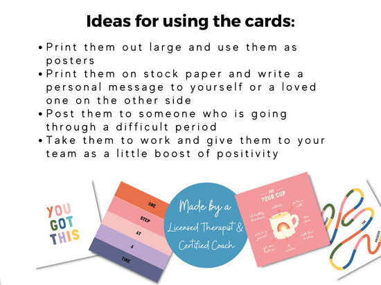 Bundle of 48 Positive Messages Cards | Mental Health Resources | Self Care Reminder Cards | Affirmation Cards | Therapy Tools