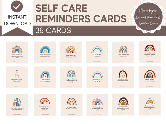 Boho Rainbow Self Care Reminders Cards | Therapy Tools | Affirmation Cards | Daily Intention Cards | Psychology resources | Mental Health
