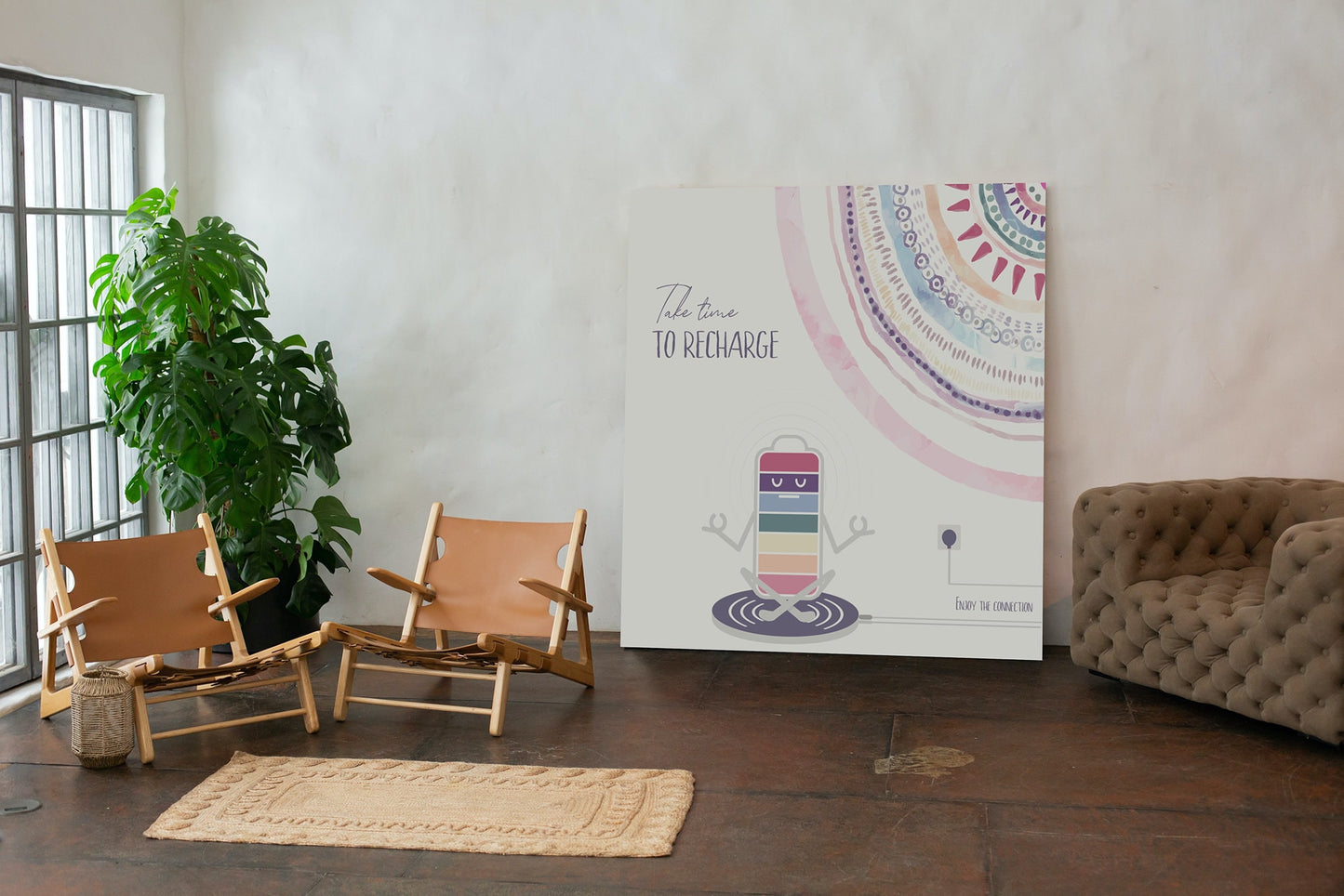 Digital Art 'Take time to Recharge - Enjoy the Connection' Inspirational poster self care reminder therapy office decor yoga school decor