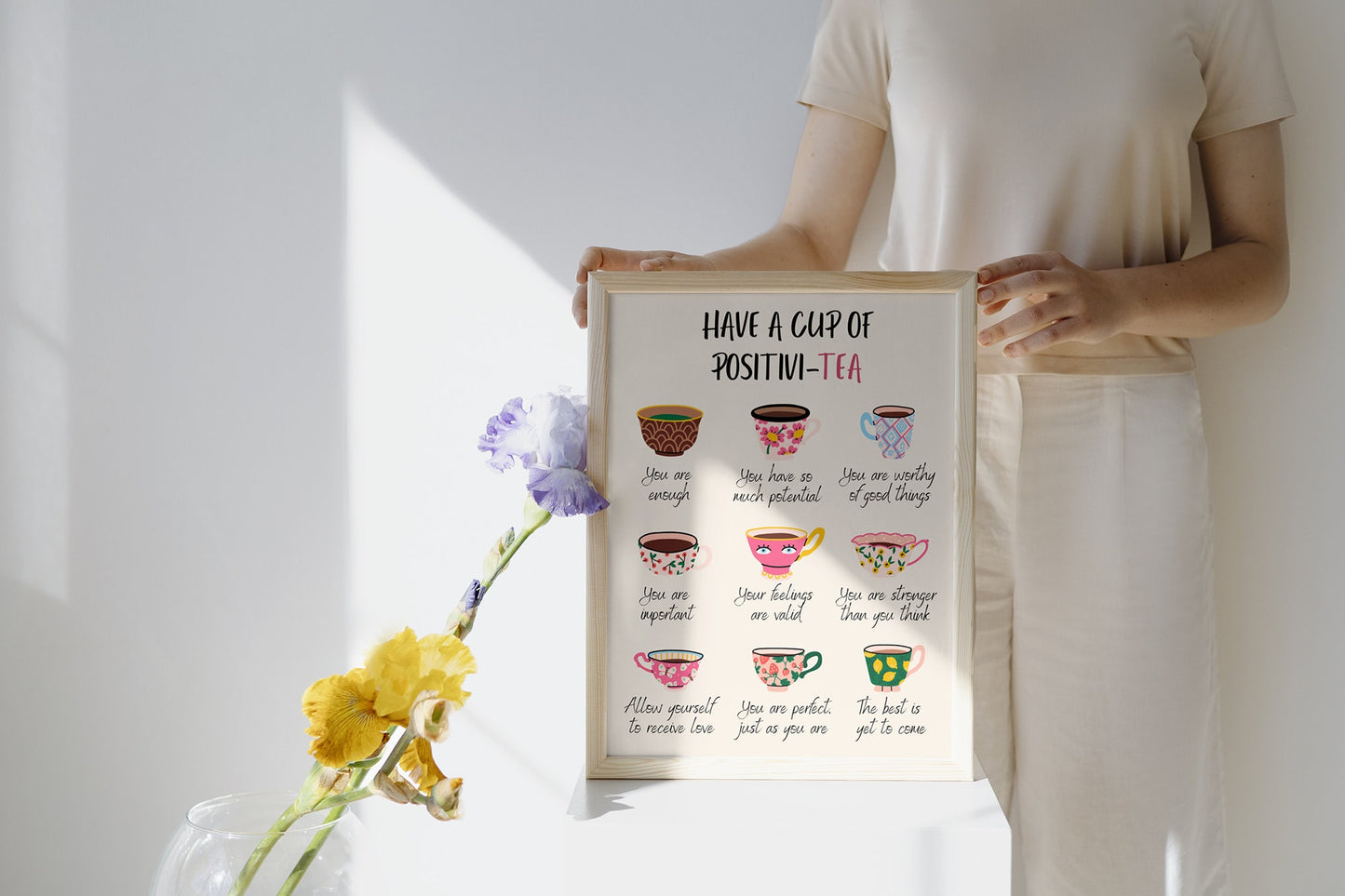 Positivi-tea Positivity Self Affirmation Self Care Digital Print Self Empowerment Positive SelfTalk Therapy Office Decor Mental Health Print